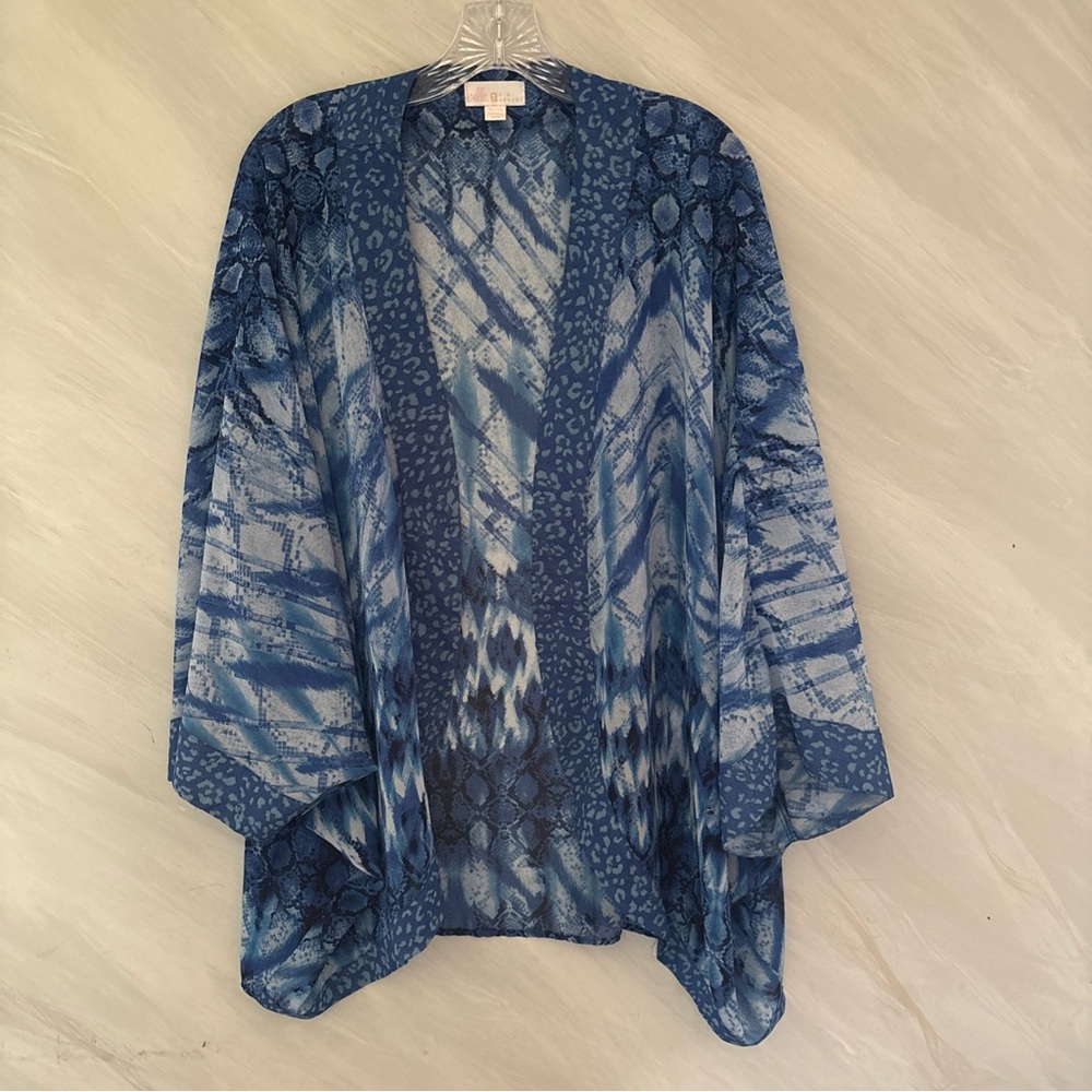 Belle by Kim Gravel XL /1X Blue Animal Print Chiffon Cardigan